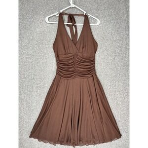 Y2K Speechless Brown Halter A-Line Knee Length Dress Women's M Sheer Lined